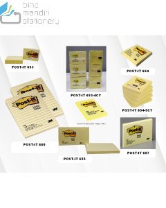 3M Post-it Lengkap murah barang Perlengkapan Kantor 3M Post-it Sticky Note Basic Canary Yellow 653 / 653-4CY / 654 / 654-5CY / 655 / 656 / 657 / 660 (Line) di toko alat tulis grosir Bina Mandiri stationery